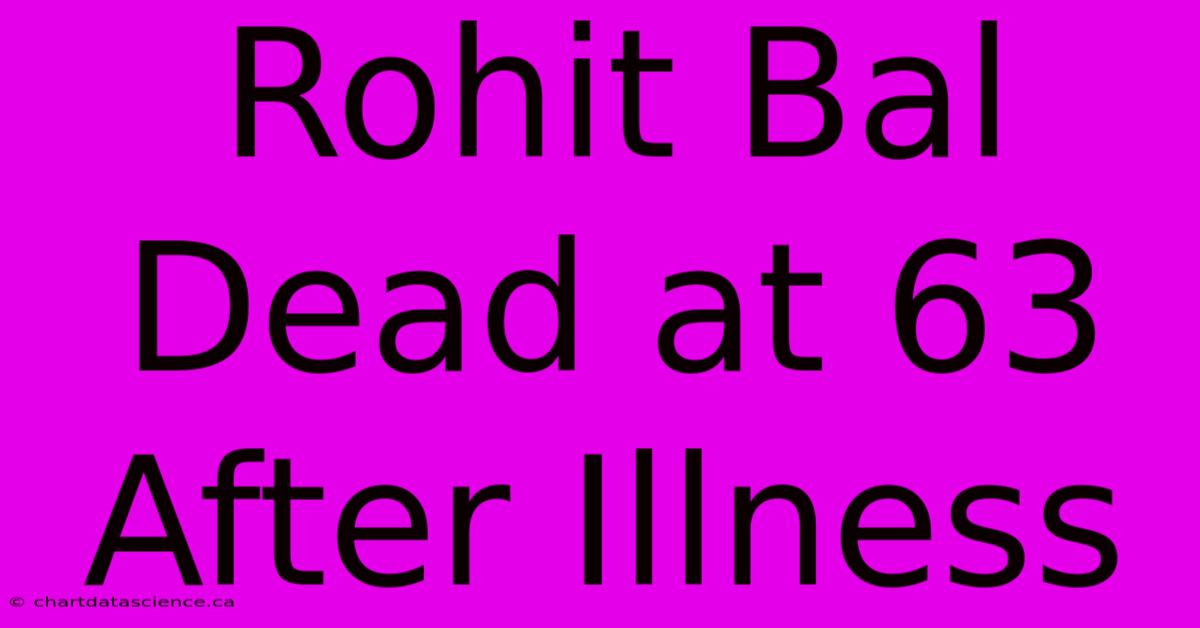 Rohit Bal Dead At 63 After Illness