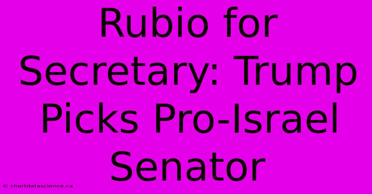 Rubio For Secretary: Trump Picks Pro-Israel Senator