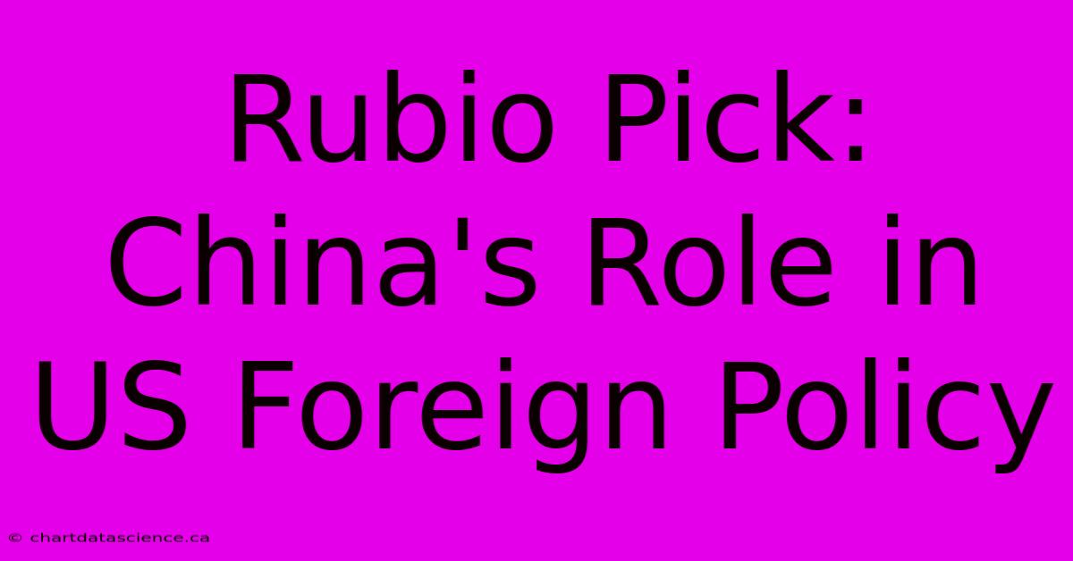 Rubio Pick: China's Role In US Foreign Policy