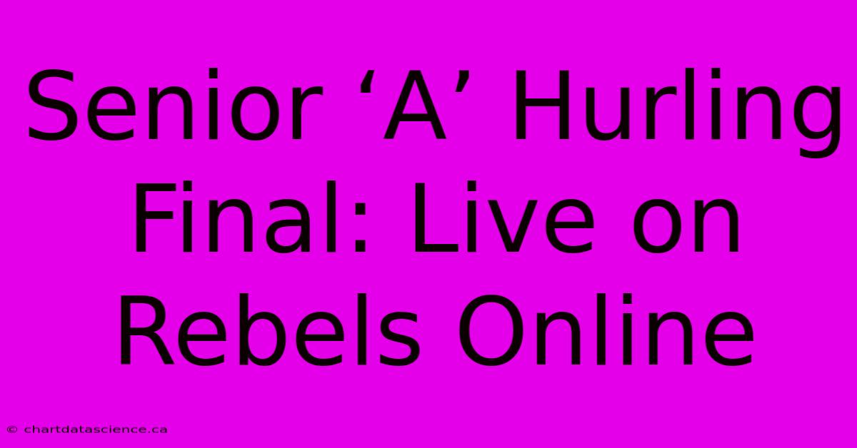 Senior ‘A’ Hurling Final: Live On Rebels Online