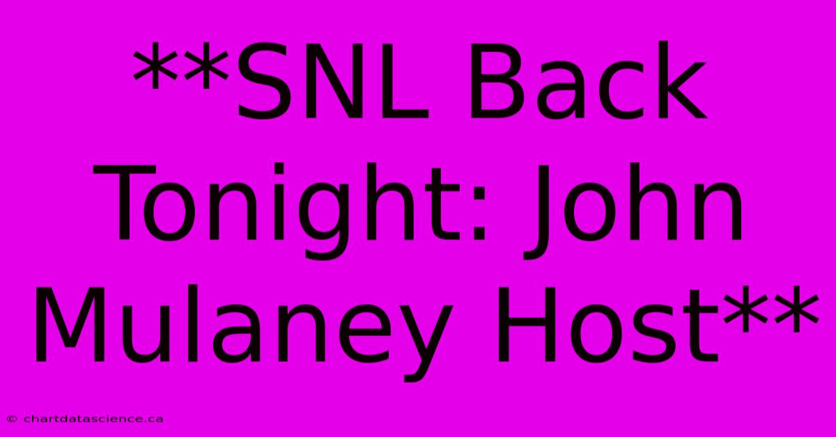 **SNL Back Tonight: John Mulaney Host**