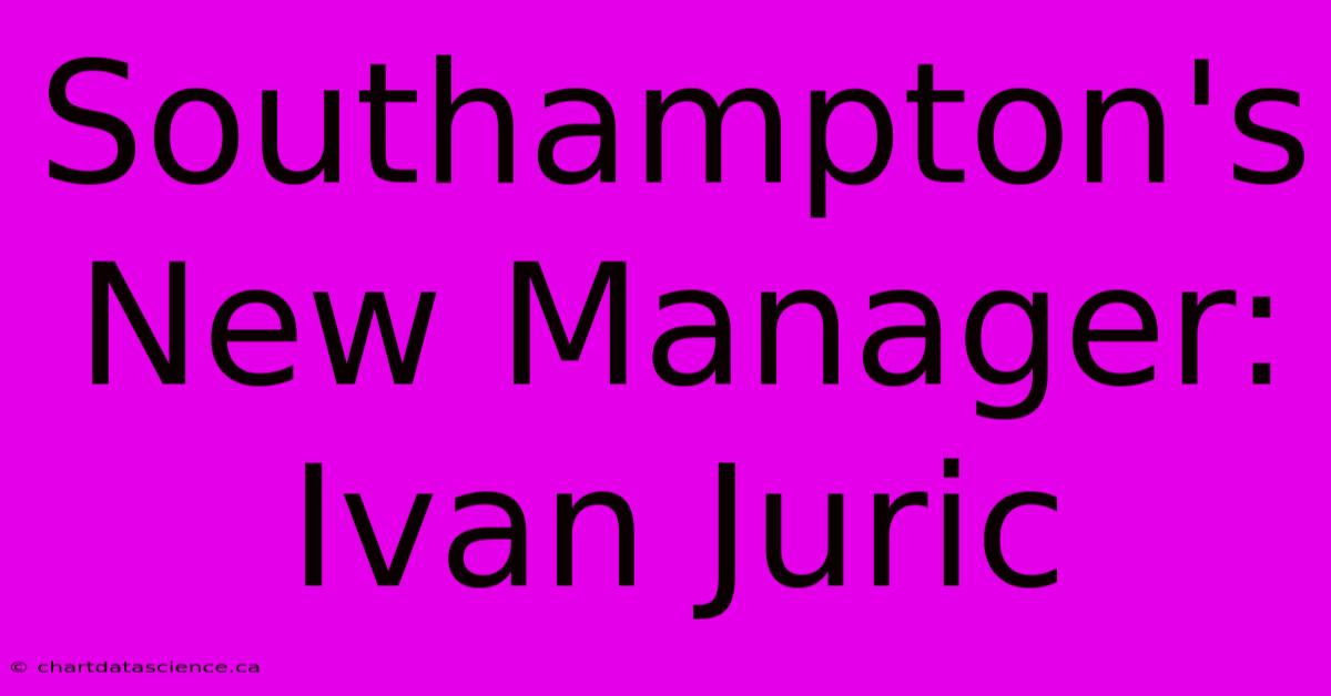 Southampton's New Manager: Ivan Juric