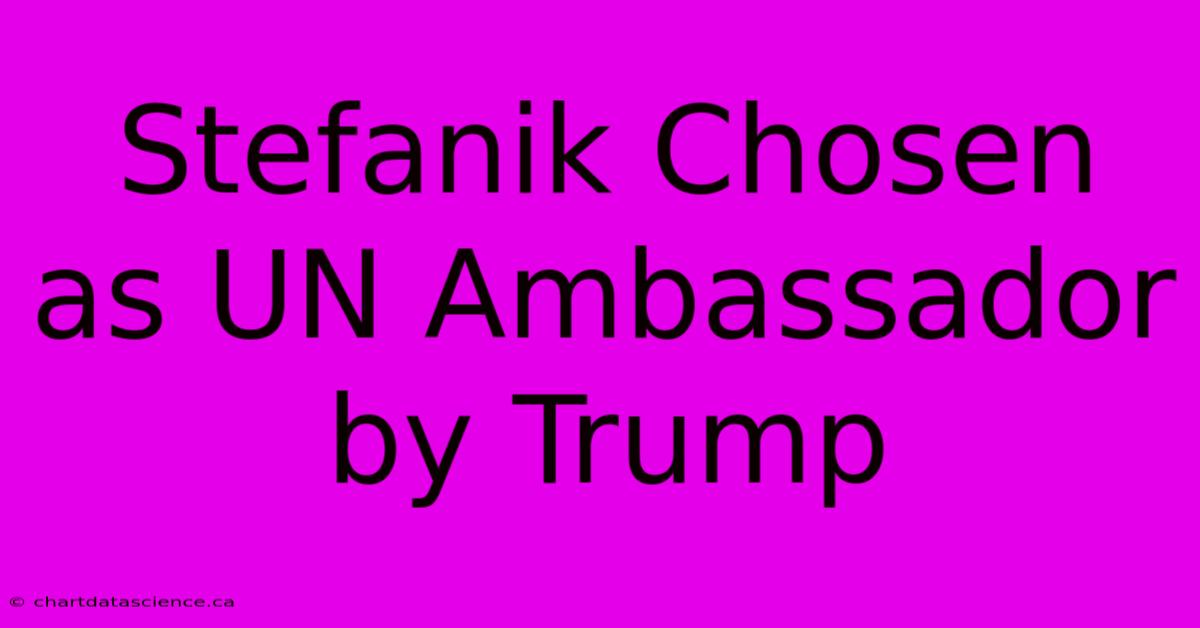 Stefanik Chosen As UN Ambassador By Trump