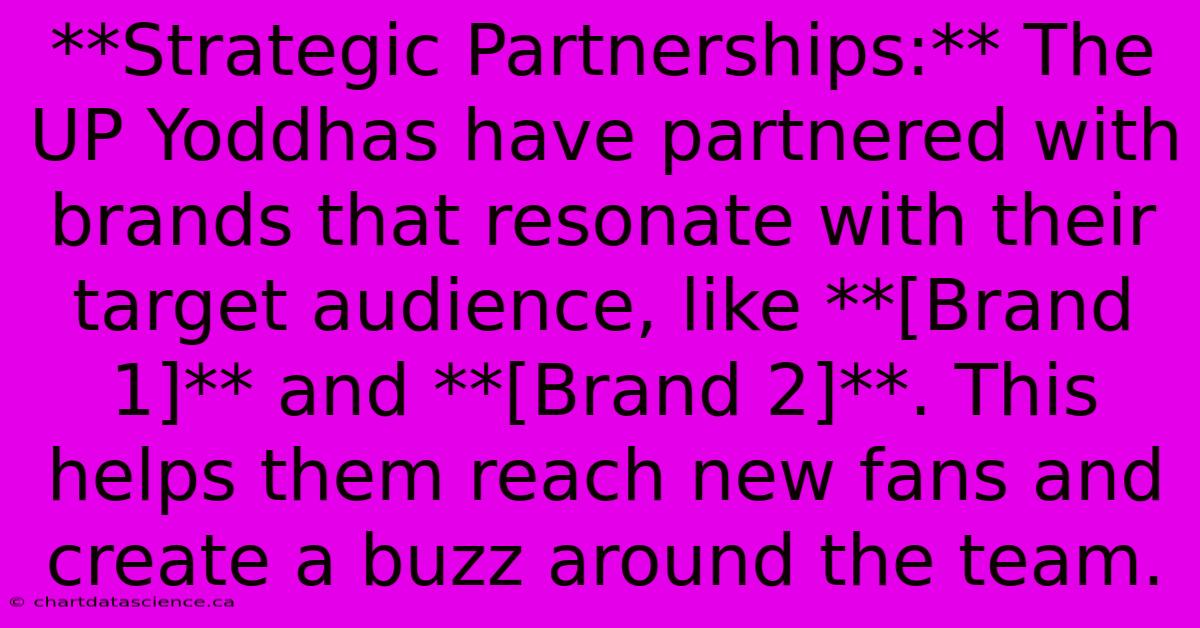 **Strategic Partnerships:** The UP Yoddhas Have Partnered With Brands That Resonate With Their Target Audience, Like **[Brand 1]** And **[Brand 2]**. This Helps Them Reach New Fans And Create A Buzz Around The Team.