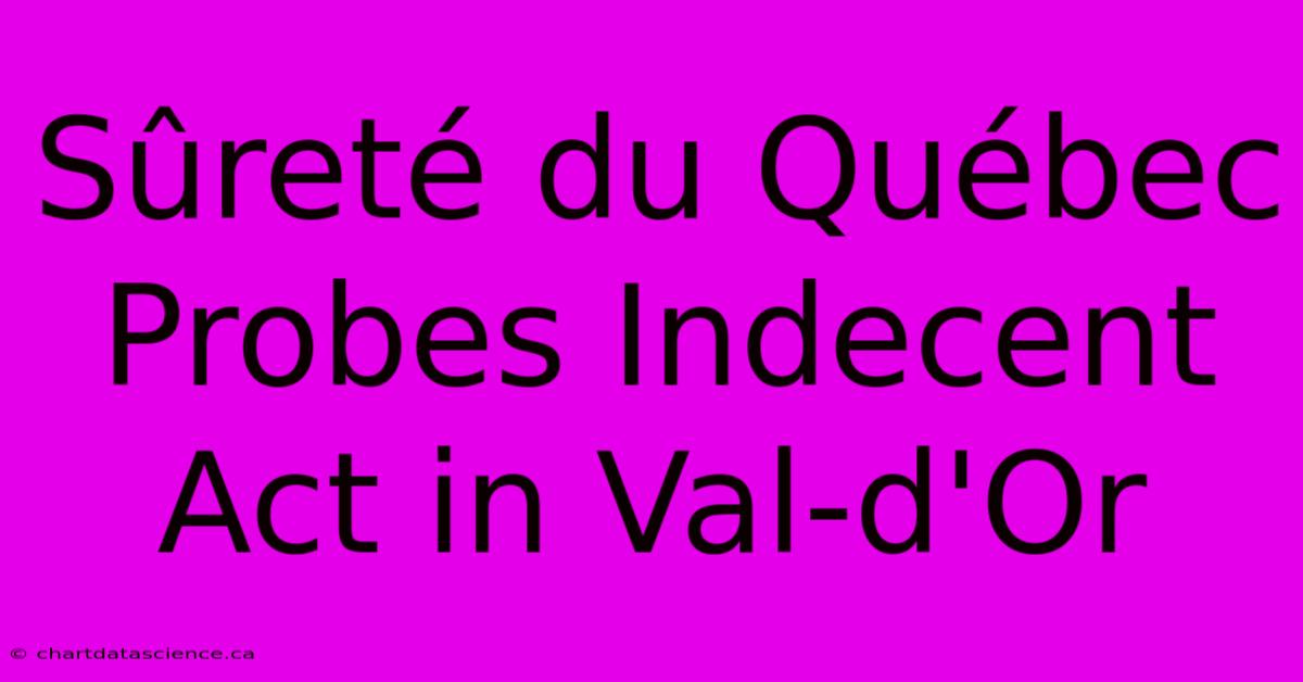 Sûreté Du Québec Probes Indecent Act In Val-d'Or