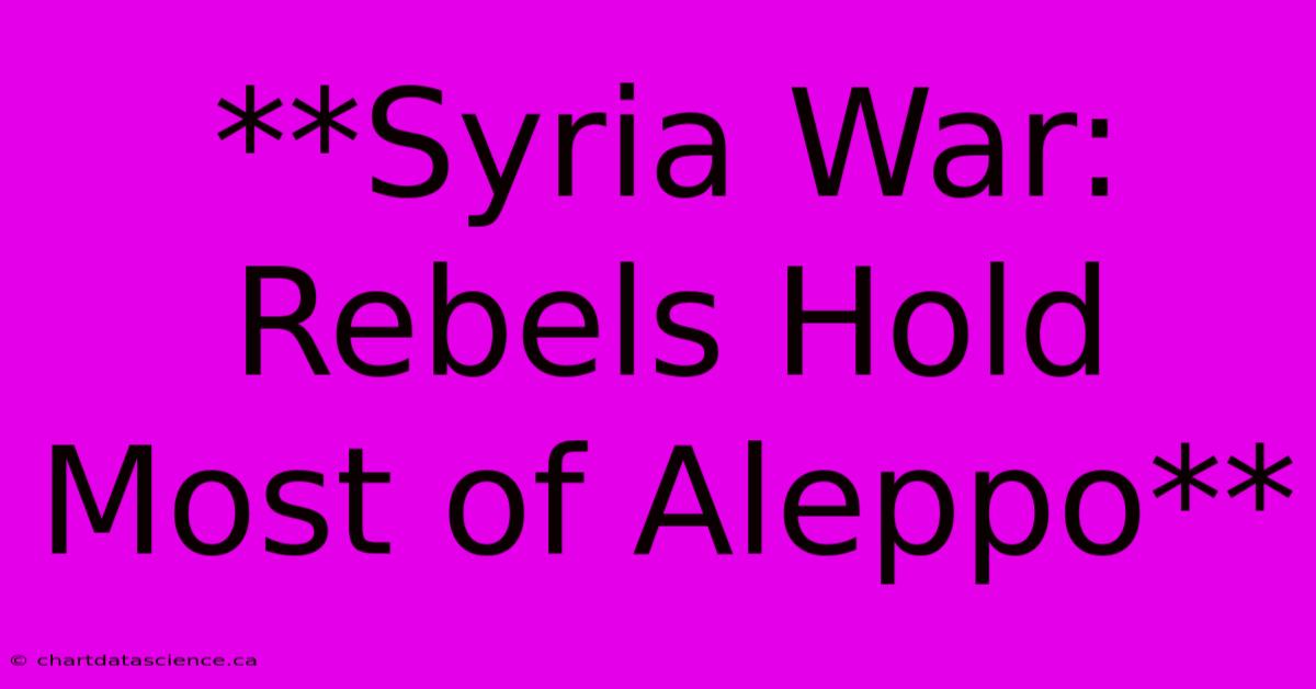 **Syria War: Rebels Hold Most Of Aleppo**