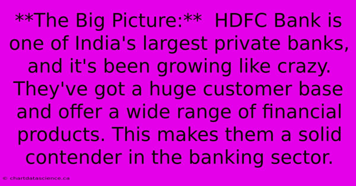 **The Big Picture:**  HDFC Bank Is One Of India's Largest Private Banks, And It's Been Growing Like Crazy. They've Got A Huge Customer Base And Offer A Wide Range Of Financial Products. This Makes Them A Solid Contender In The Banking Sector. 