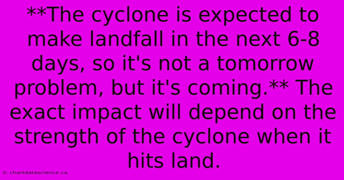 **The Cyclone Is Expected To Make Landfall In The Next 6-8 Days, So It's Not A Tomorrow Problem, But It's Coming.** The Exact Impact Will Depend On The Strength Of The Cyclone When It Hits Land. 