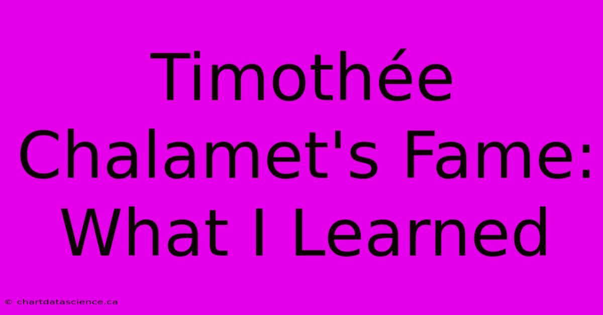 Timothée Chalamet's Fame: What I Learned