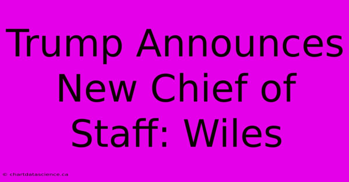 Trump Announces New Chief Of Staff: Wiles 