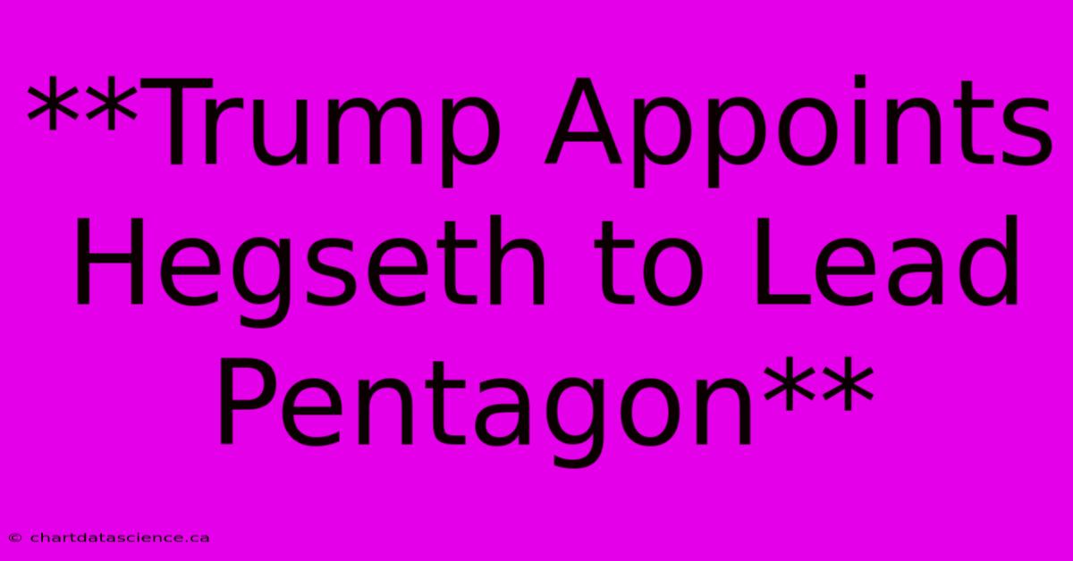 **Trump Appoints Hegseth To Lead Pentagon**