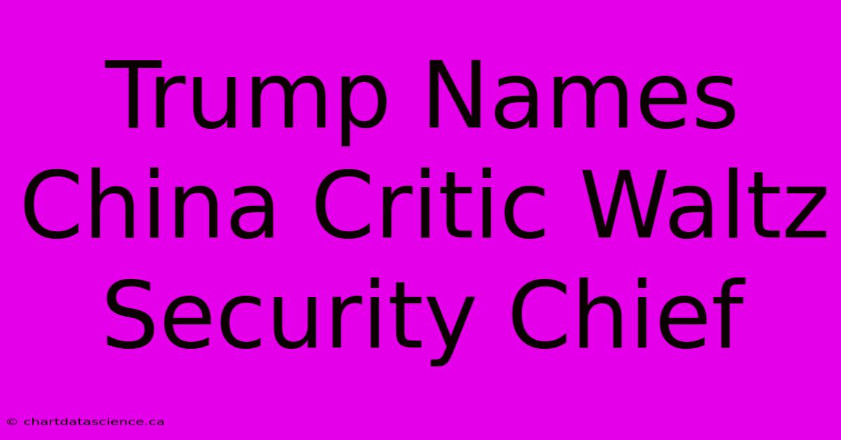 Trump Names China Critic Waltz Security Chief 