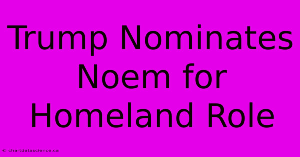 Trump Nominates Noem For Homeland Role 