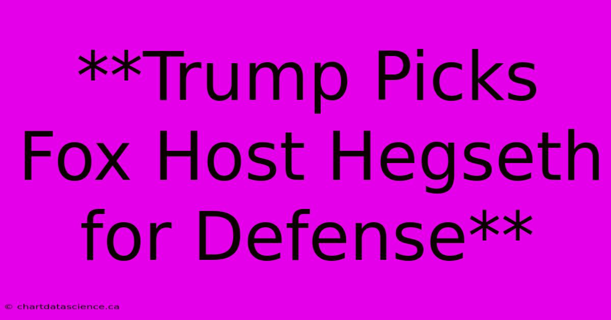 **Trump Picks Fox Host Hegseth For Defense**