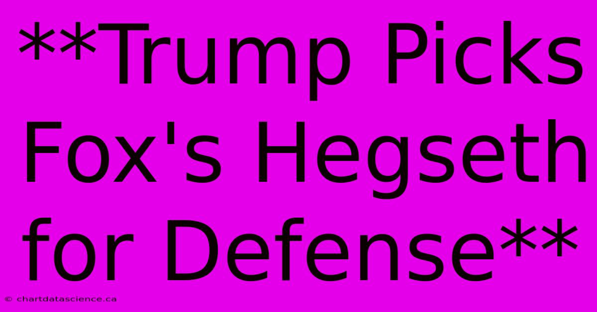 **Trump Picks Fox's Hegseth For Defense**