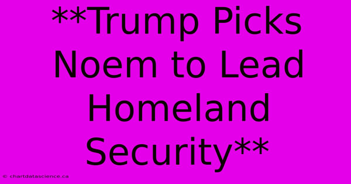 **Trump Picks Noem To Lead Homeland Security** 