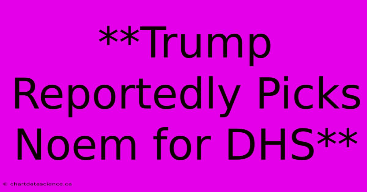 **Trump Reportedly Picks Noem For DHS**