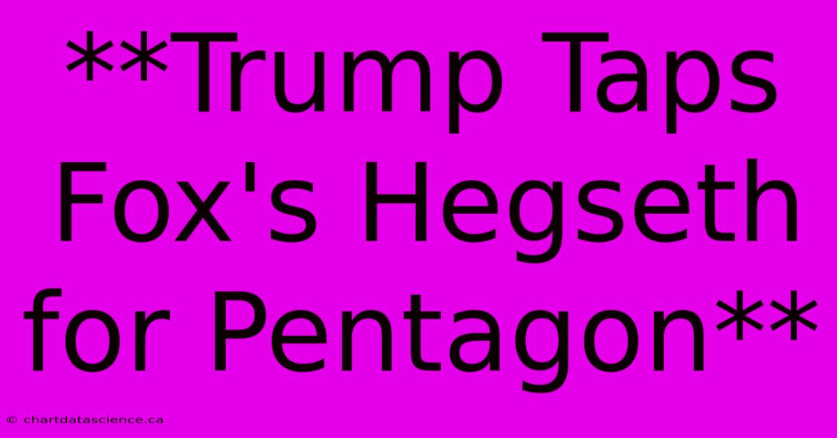 **Trump Taps Fox's Hegseth For Pentagon**