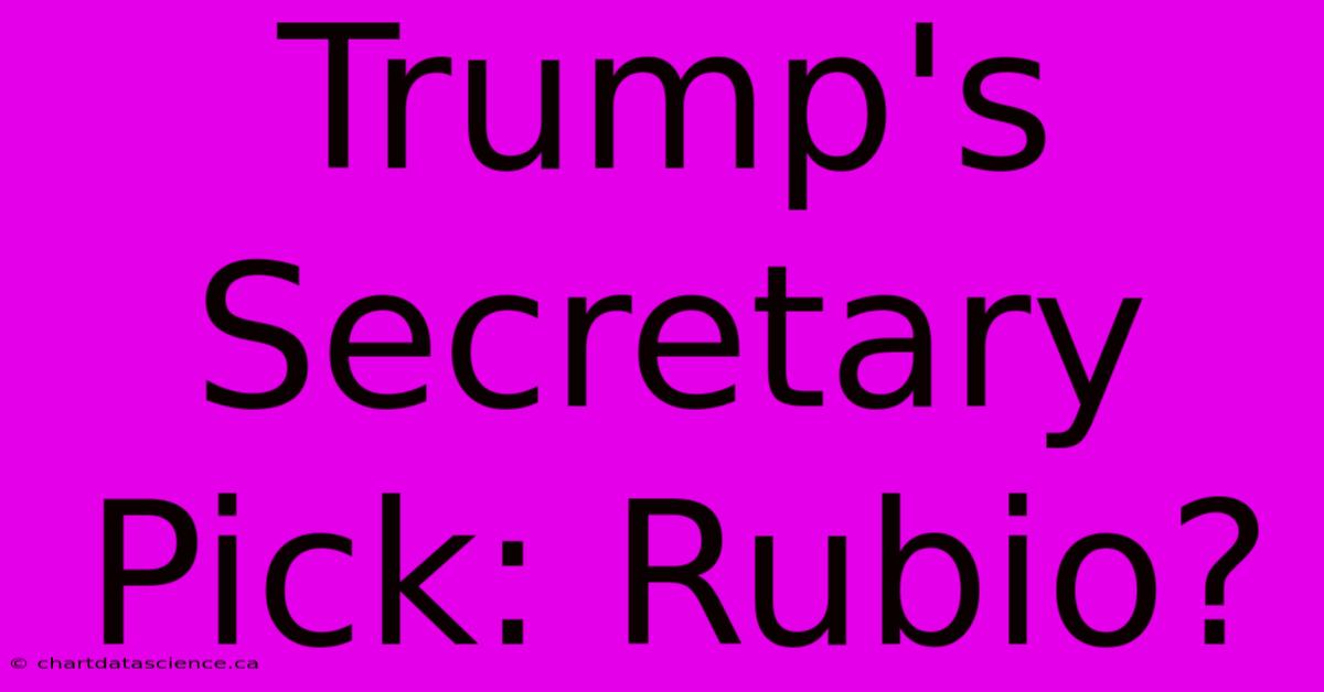 Trump's Secretary Pick: Rubio? 