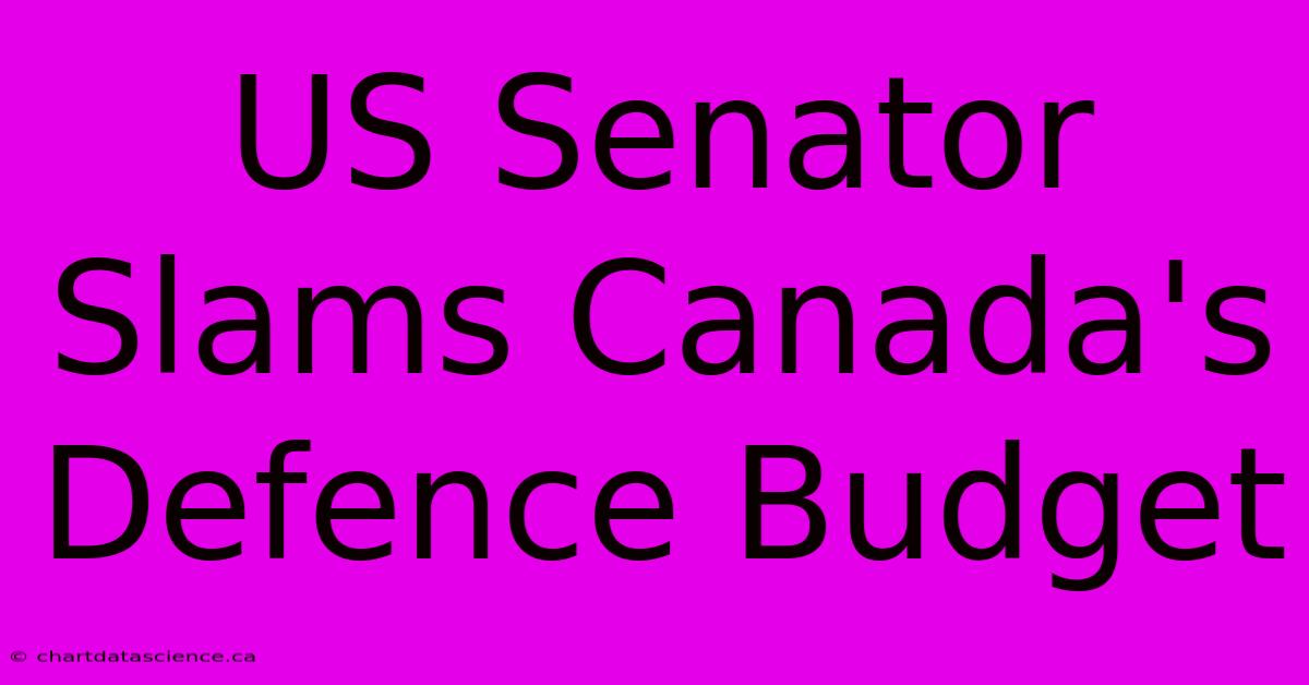 US Senator Slams Canada's Defence Budget