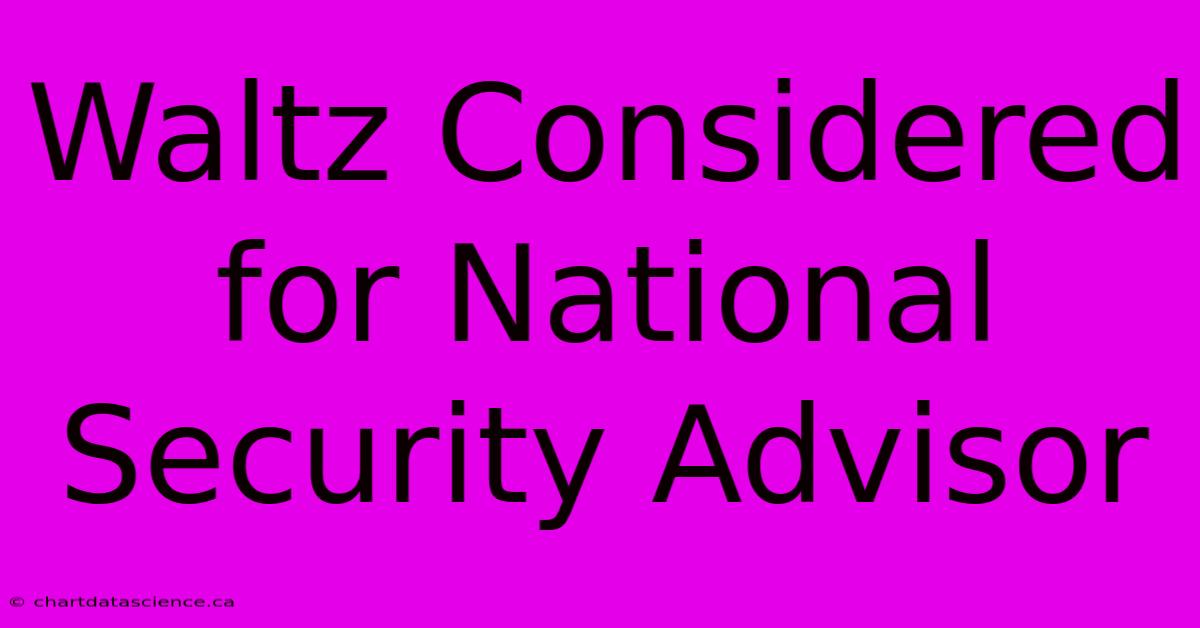 Waltz Considered For National Security Advisor