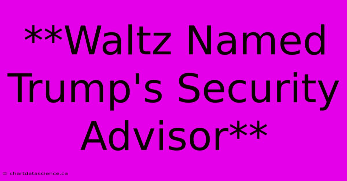 **Waltz Named Trump's Security Advisor**