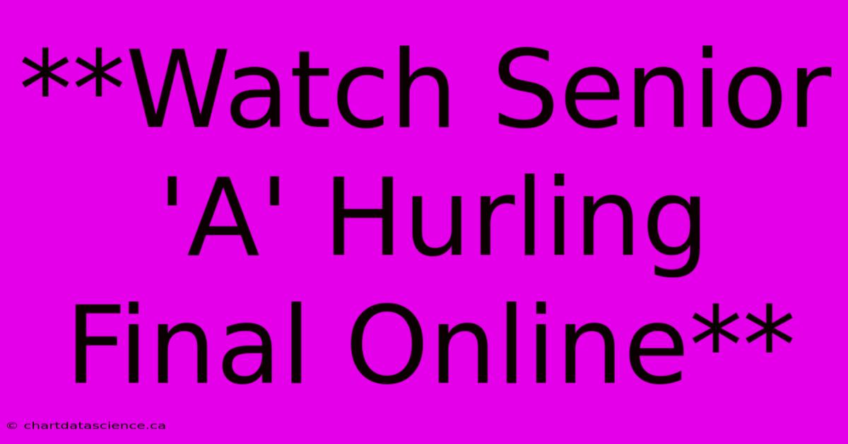 **Watch Senior 'A' Hurling Final Online** 