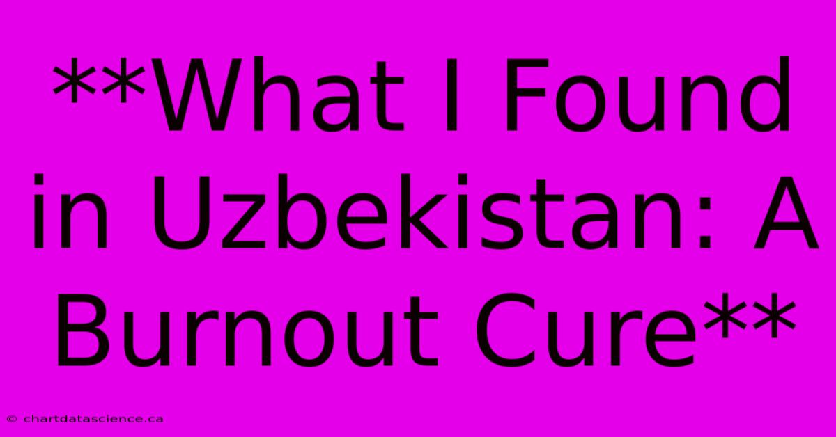 **What I Found In Uzbekistan: A Burnout Cure** 