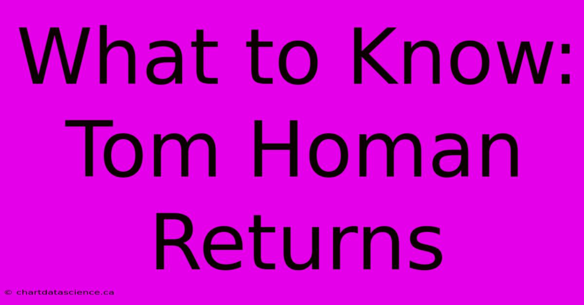 What To Know: Tom Homan Returns 