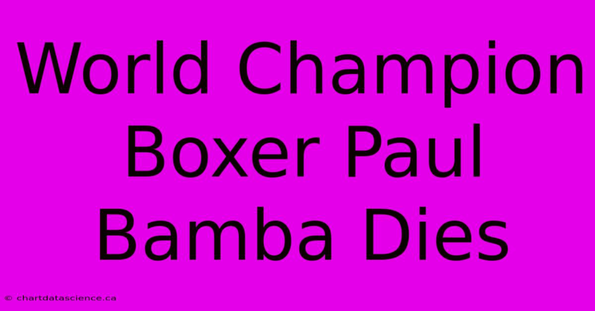 World Champion Boxer Paul Bamba Dies